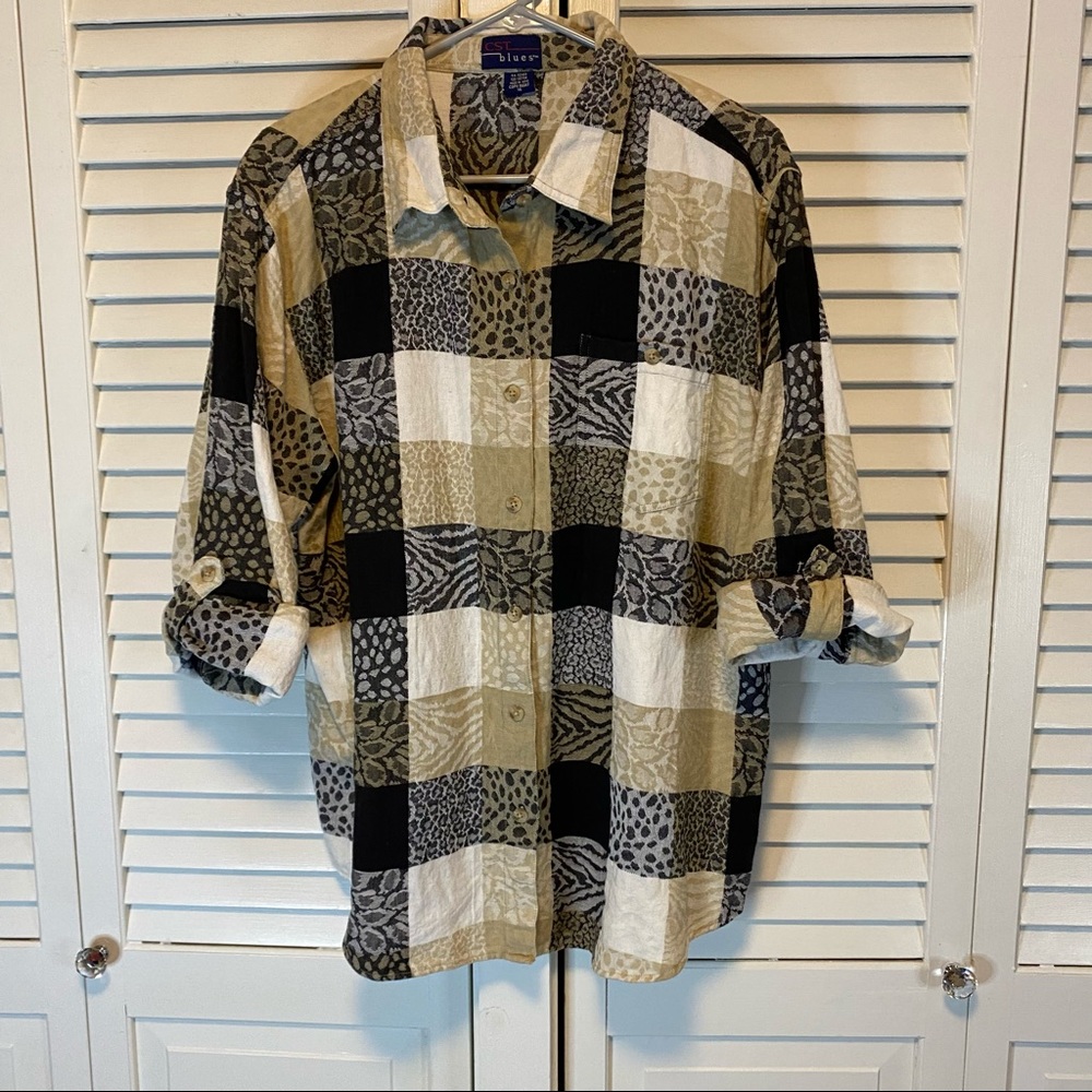 VINTAGE CST BLUES PLUS SIZE BUTTON UP SHACKET